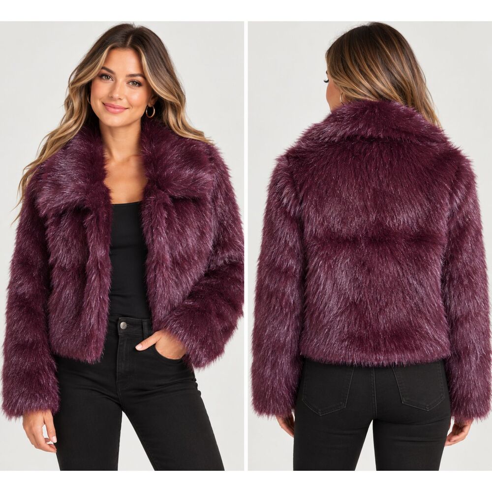 M - No Boundaries Women’s Burgundy Plum Faux Fur Jacket Fully Lined